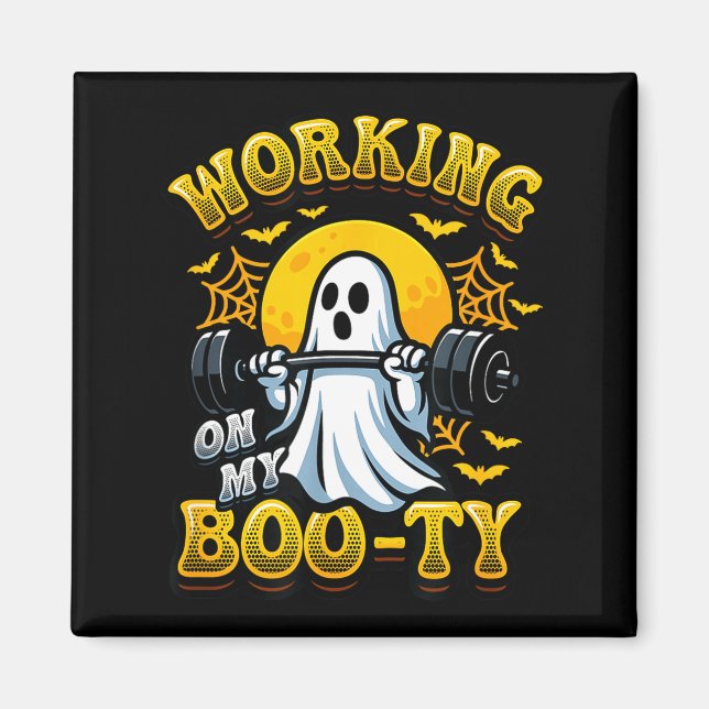 Funny halloween workout gym ghost weightlifting  magnet (Front)