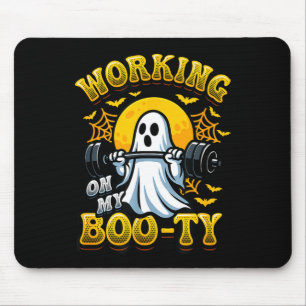 Funny halloween workout gym ghost weightlifting mouse pad