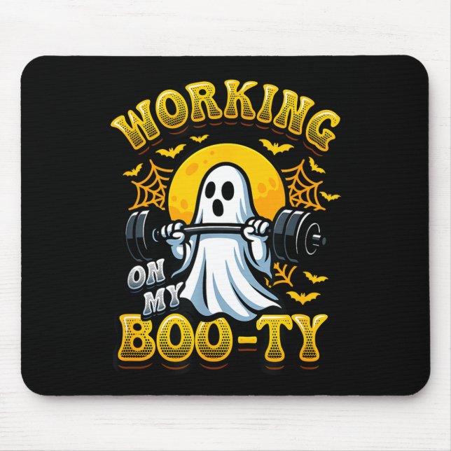 Funny halloween workout gym ghost weightlifting  mouse pad (Front)