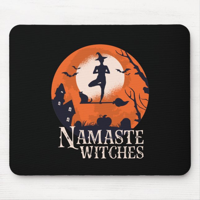 Funny Halloween Yoga Lover Namaste Witches Mouse Pad (Front)