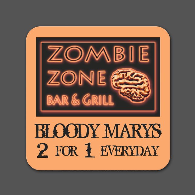 Funny Halloween Zombie Zone Bloody Marys Square Paper Coaster (Creator Uploaded)