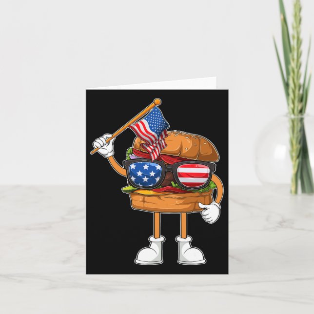 Funny Hamburger American Flag Independence Day 4th Card (Front)