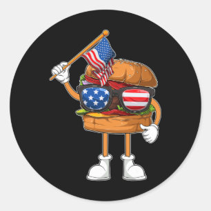 Funny Hamburger American Flag Independence Day 4th Classic Round Sticker