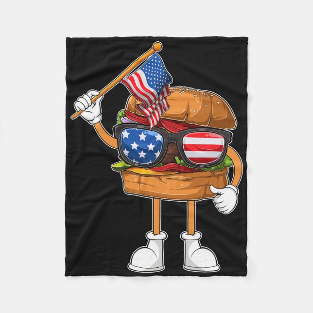 Funny Hamburger American Flag Independence Day 4th Fleece Blanket (Front)