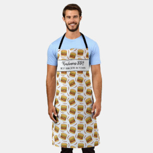 Funny Hamburger BBQ Pattern Custom Chef Name Text  Apron