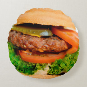 Funny Hamburger Cheeseburger All Over Print Food Round Cushion