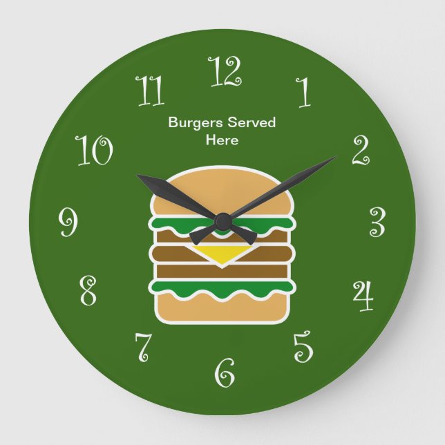 Funny Hamburger Kitchen Design Large Clock (Front)