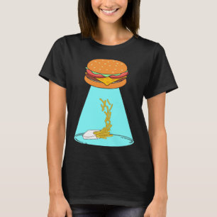 Funny hamburger UFO flying saucer abducting fries T-Shirt