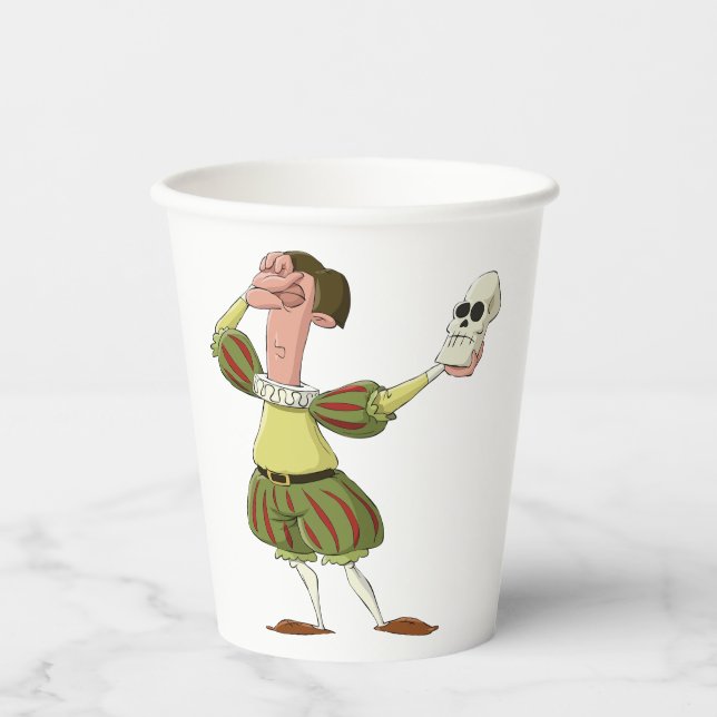 Funny Hamlet Shakespeare Actor Holding Skull Paper Cups (Front)