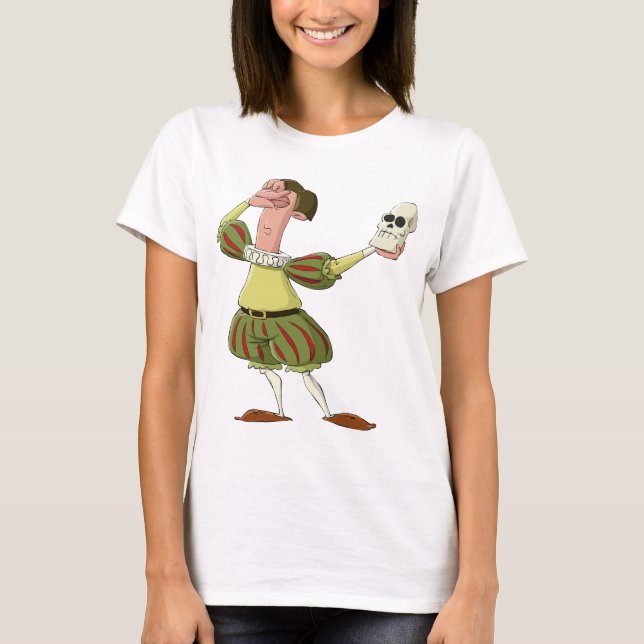 Funny Hamlet Shakespeare Actor Holding Skull T-Shirt (Front)