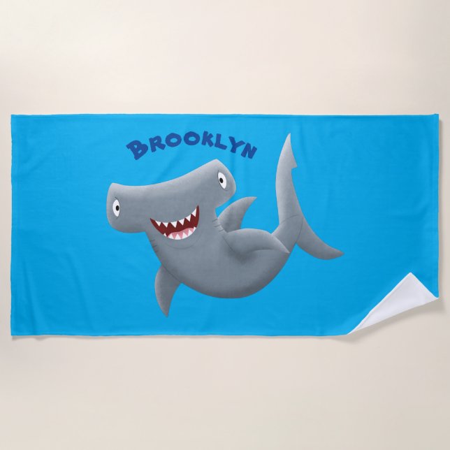 Funny Hammerhead shark cartoon personalised Beach Towel (Front)