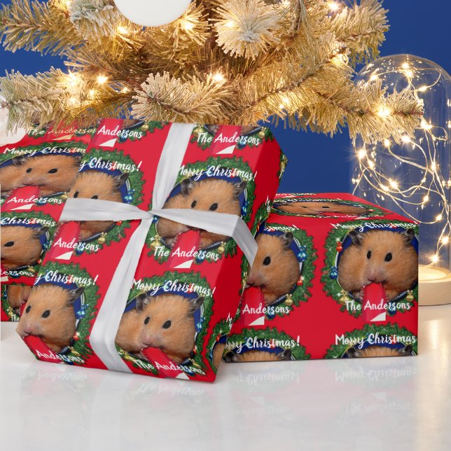Funny Hamster Eating Candy Cane Wrapping Paper (Holidays)