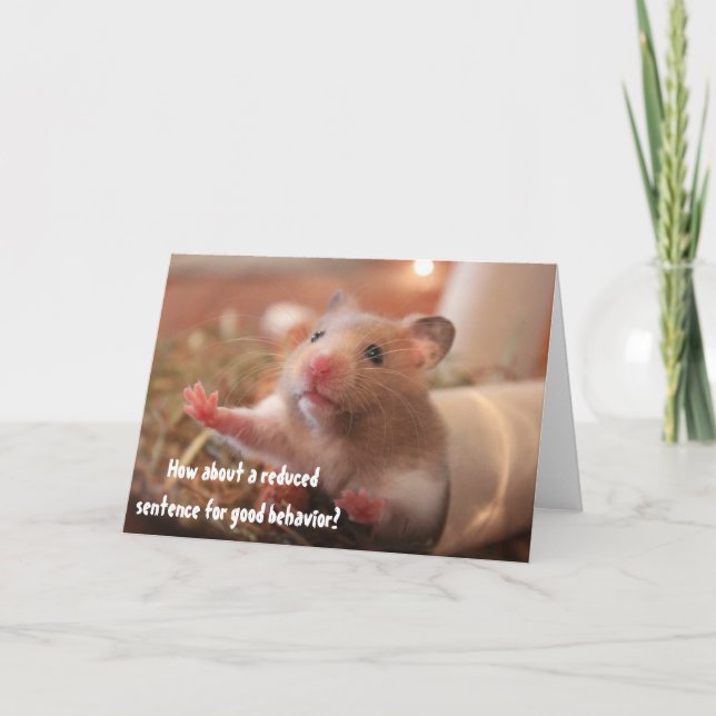 Funny Hamster In Cage Jail Good Behaviour Greeting Card (Front)