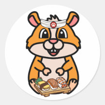 Funny hamster is a sushi chef