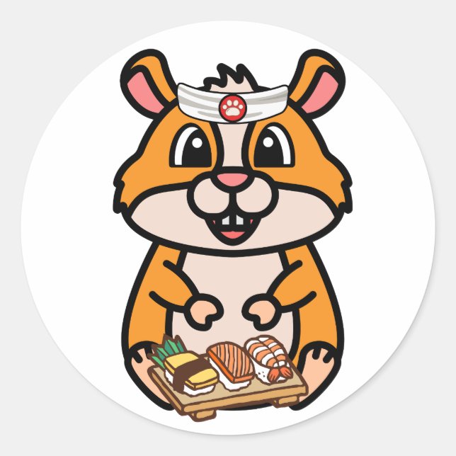 Funny hamster is a sushi chef classic round sticker (Front)