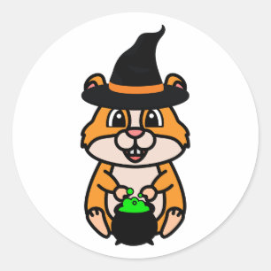 Funny hamster is a witch classic round sticker