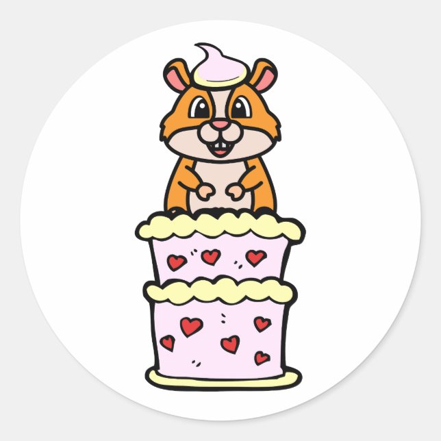 Funny Hamster jumping out of a cake Classic Round Sticker (Front)