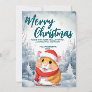 Funny Hamster Merry Xmas tree snow Holiday party Card