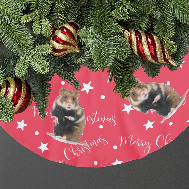 Funny Hamster Photo Red Christmas Brushed Polyester Tree Skirt (Funny Hamster Photo Red Christmas Brushed Polyester Tree Skirt
)