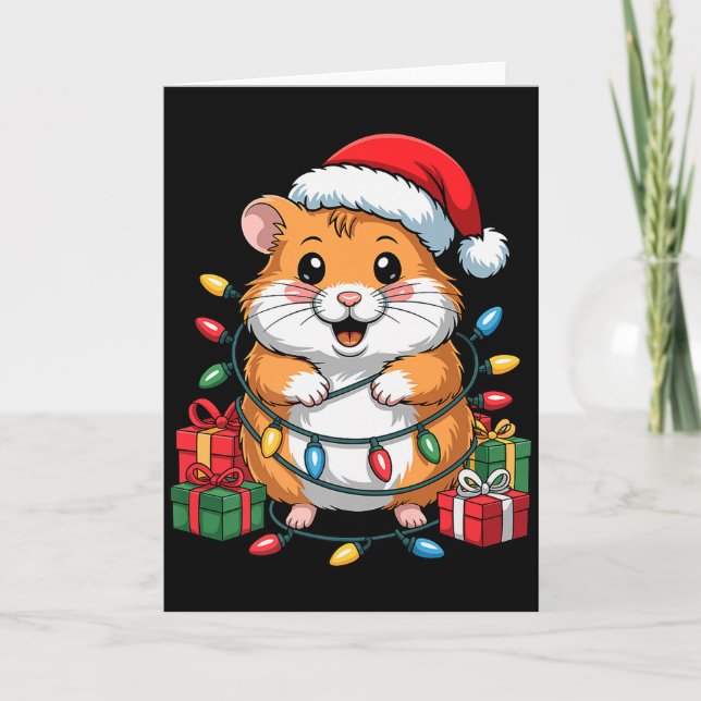 Funny Hamster Santa Hat Animals Lovers Ugly Christ Card (Front)