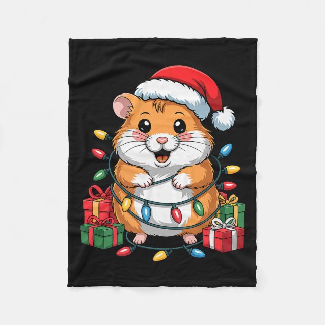 Funny Hamster Santa Hat Animals Lovers Ugly Christ Fleece Blanket (Front)