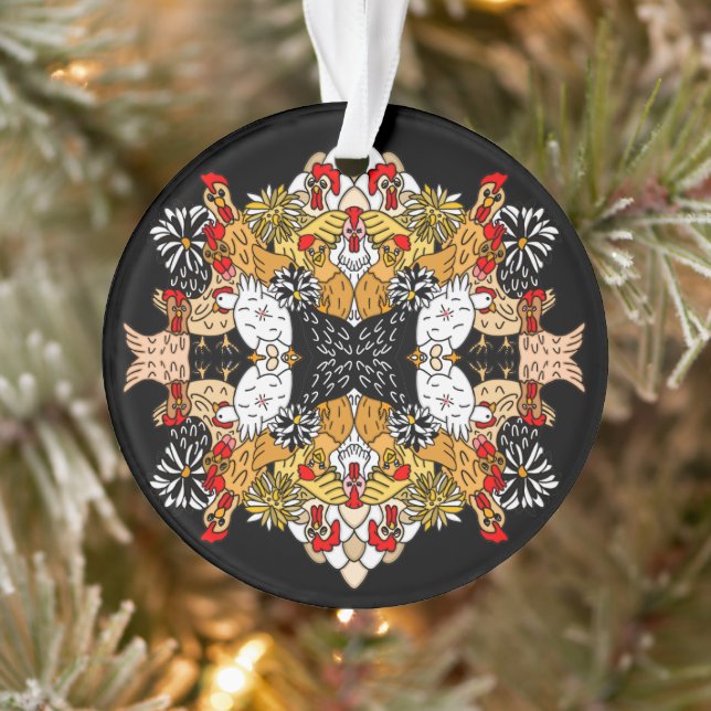 Funny Hand Drawn Chickens Ornament (Tree)