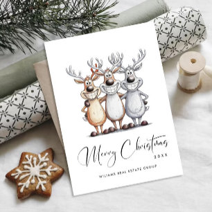 Funny Hand Drawn Christmas Reindeers Corporate Holiday Card