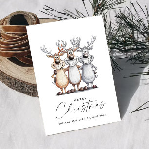 Funny Hand Drawn Christmas Reindeers Corporate Holiday Card