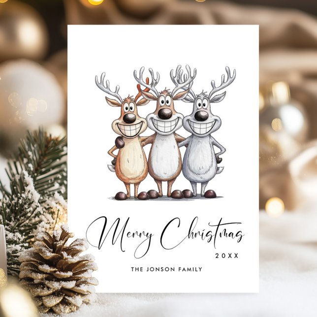 Funny Hand Drawn Christmas Reindeers Holiday Card (Creator Uploaded)