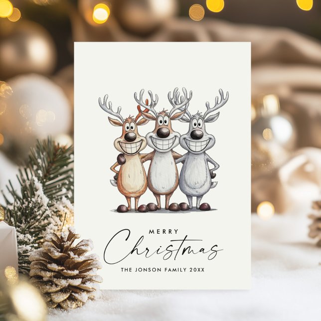 Funny Hand Drawn Christmas Reindeers Holiday Card (Creator Uploaded)