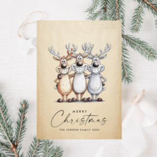 Funny Hand Drawn Christmas Reindeers Holiday Card