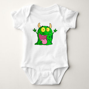 Funny Hand Drawn Green Monster Cartoon Art Baby Bodysuit