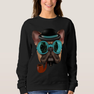 Funny Hand Drawn Pug With Glasses And a Hat Classi Sweatshirt
