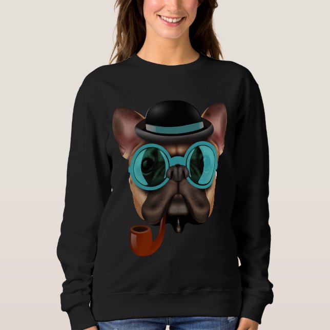 Funny Hand Drawn Pug With Glasses And a Hat Classi Sweatshirt (Front)