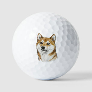 Funny hand drawn Shiba Inu Valentine's Day Art Golf Balls