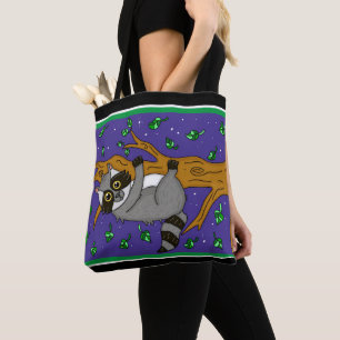 Funny Hand Drawn Whimsical Racoon Tote Bag