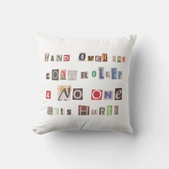 Funny Hand Over the Controller Ransom Note Collage Cushion (Front)