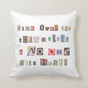 Funny Hand Over the Controller Ransom Note Collage Cushion