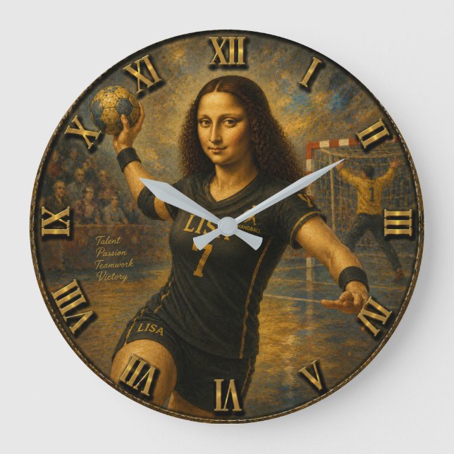 Funny Handball Mona Lisa Handball Player Gift  Large Clock (Front)