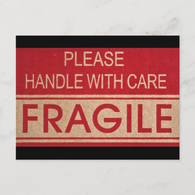 Funny handle with care, fragile sign postcard (Front)