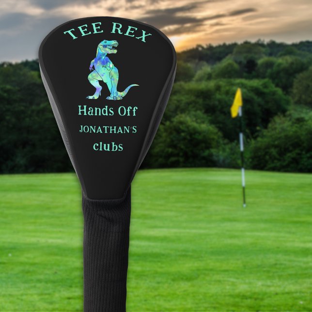 Funny Hands off Tee Rex Golfing Joke Custom Name Golf Head Cover (Tee Rex funny dinosaur golfing joke personalized name golf head cover Hands of my clubs T-Rex quote)