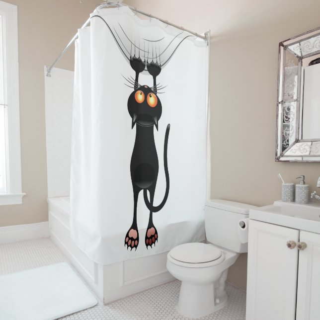 Funny Hang in There Kitty Shower Curtain (In Situ)