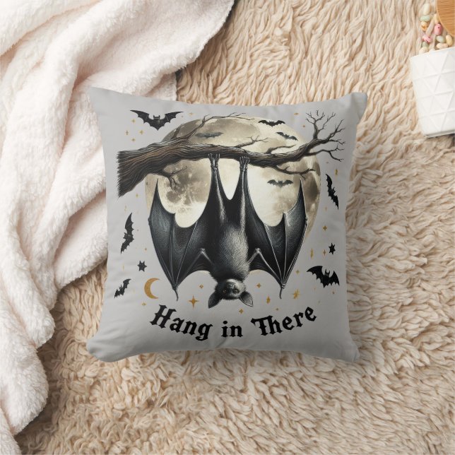 Funny Hang in There Vintage Bat Halloween Cushion (Blanket)