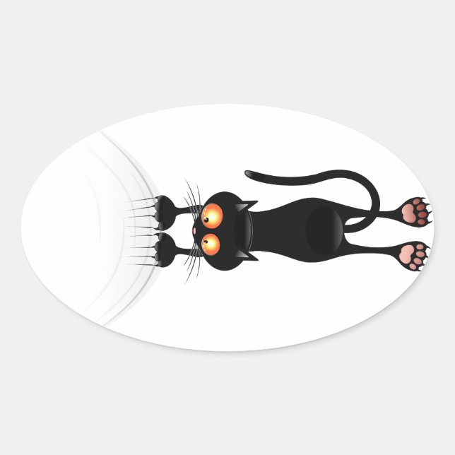 Funny Hang On Cat Oval Sticker (Front)