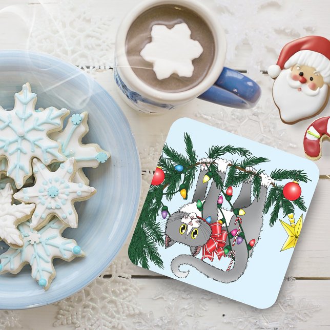 Funny Hanging Christmas Tree Cat Coaster (Creator Uploaded)