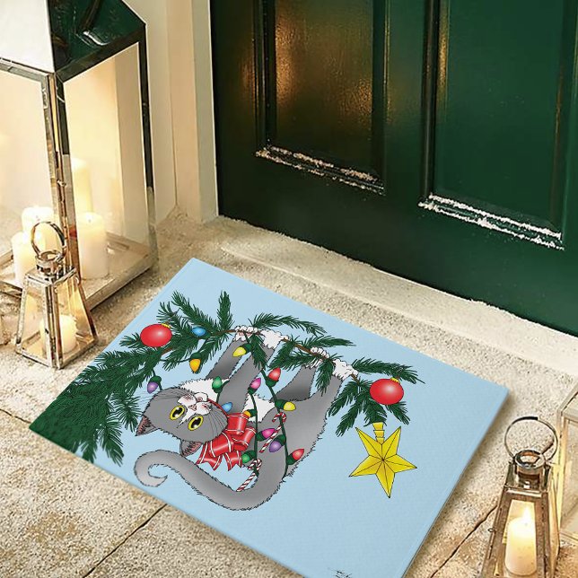Funny Hanging Christmas Tree Cat Doormat (Creator Uploaded)