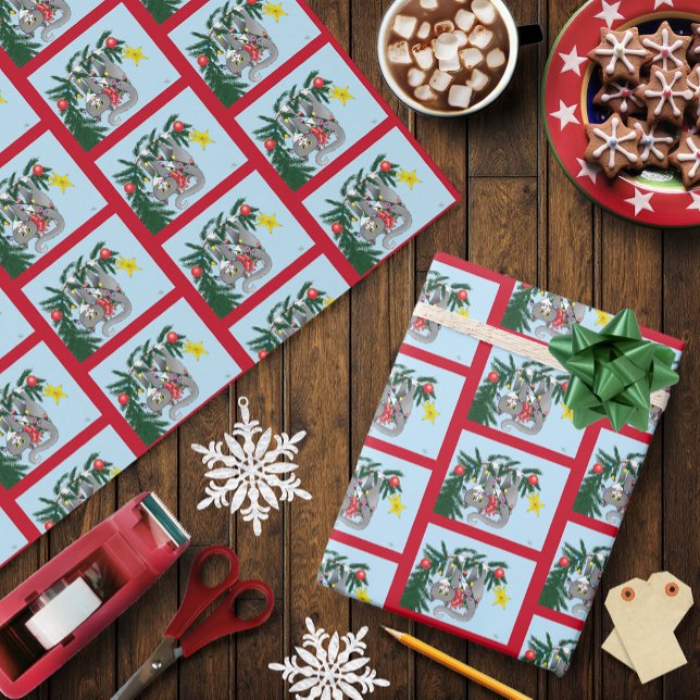 Funny hanging Christmas Tree Cat Wrapping Paper (Creator Uploaded)