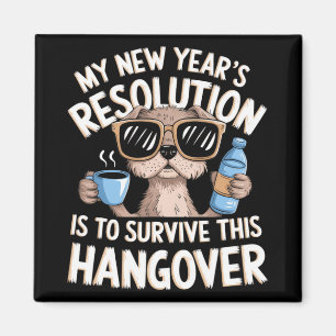 Funny Hangover Survival Dog New Year's Resolution Magnet