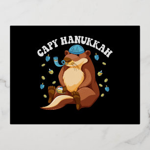 Funny Hanukkah Capybara Jewish Animal Lover Foil Invitation Postcard