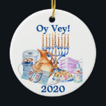 Funny Hanukkah Covid Watercolor Quarantine 2020 Ceramic Ornament<br><div class="desc">This design was created though digital art. It may be personalised in the area provided or customising by changing the photo or added your own words. Contact me at colorflowcreations@gmail.com if you with to have this design on another product. Purchase my original abstract acrylic painting for sale at www.etsy.com/shop/colorflowart. See...</div>